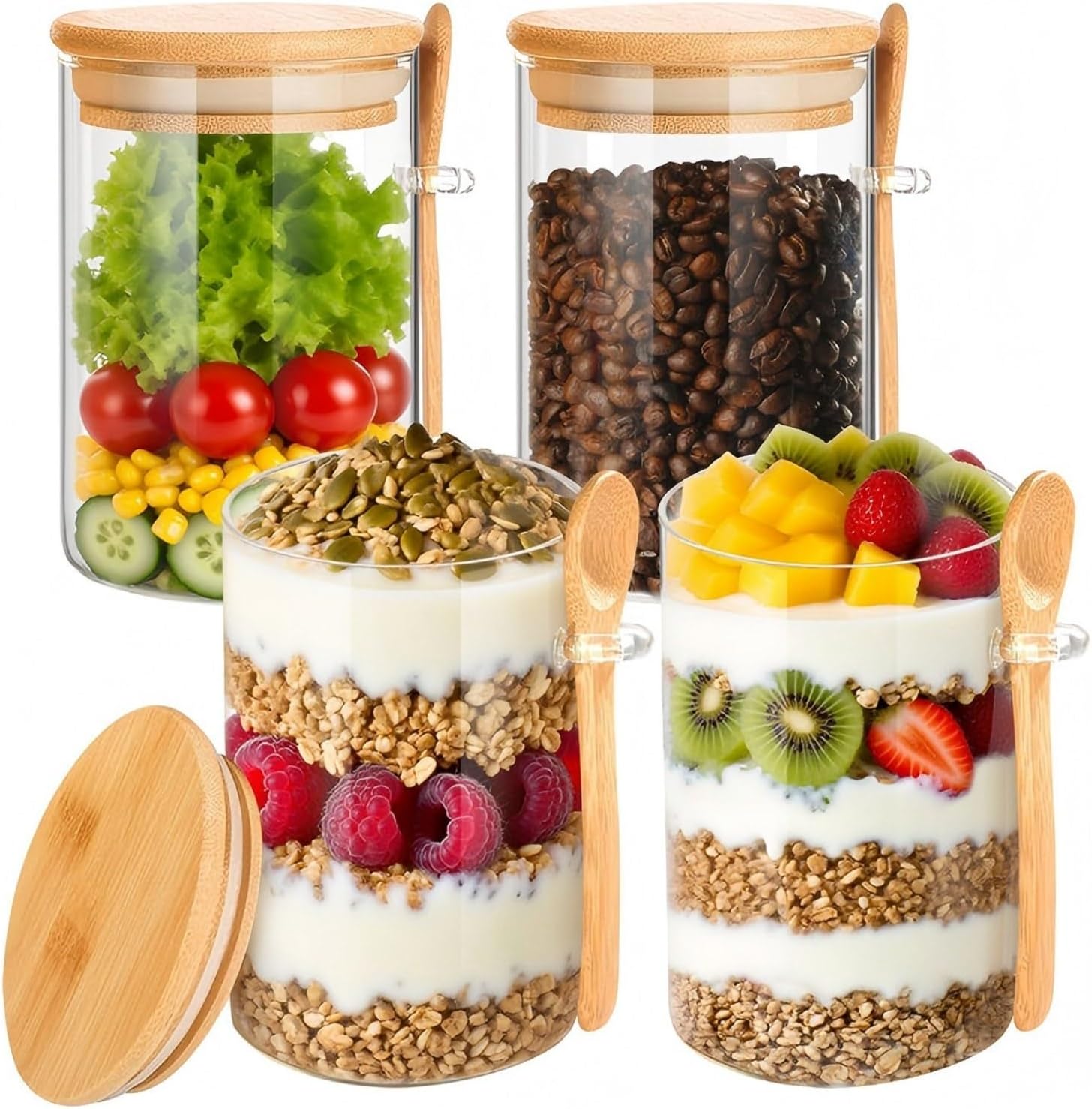 Meal Prep Oatmeal Jars - 타이릭스마 오버나잇 오트밀 용기(뚜껑 포함), 16온스
