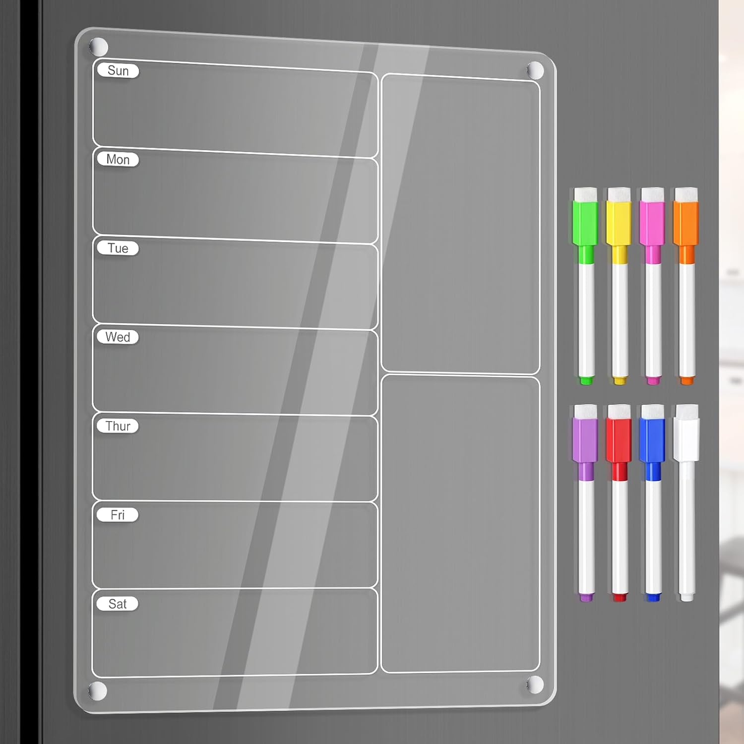 Meal Prep Planner - 투명 아크릴 자석 냉장고 주간 식단