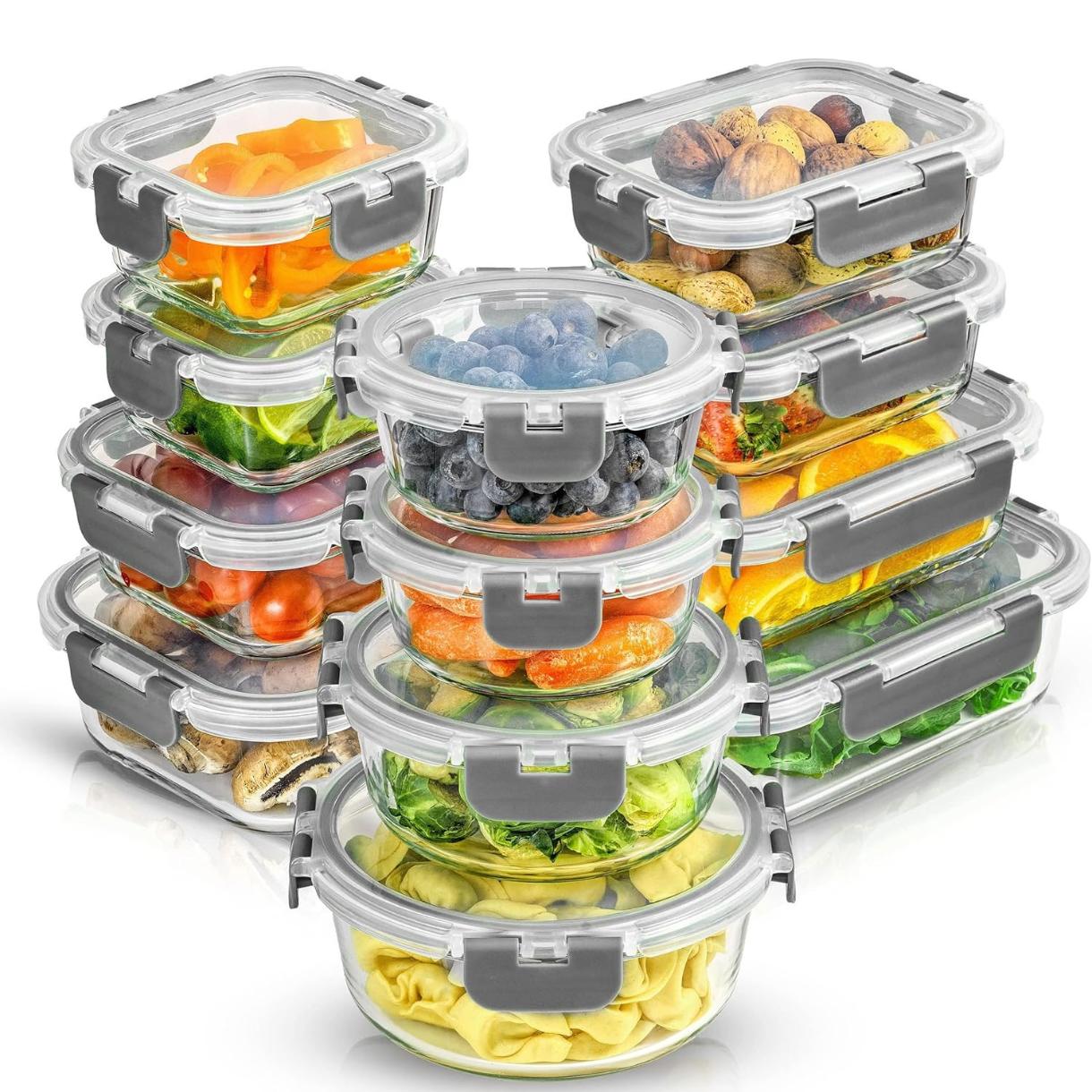 Meal Prep Kit - 24개입 보로실리케이트 유리 보관 용기(뚜껑 포함)