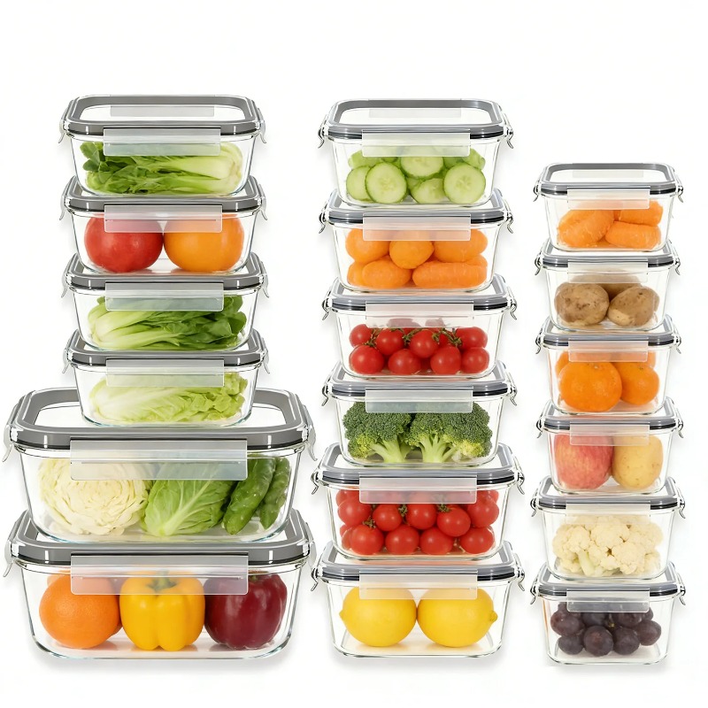 Meal Prep Kit - 18팩 유리 식품 보관 용기 세트(밀폐