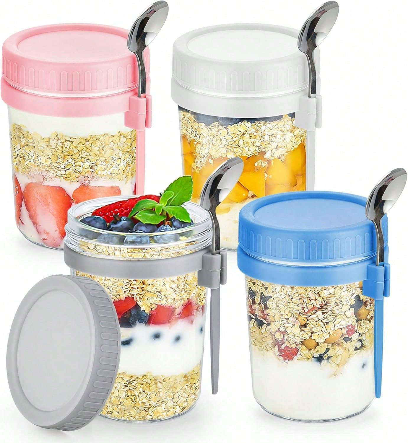 4개 세트 오버나이트 오트밀 용기(뚜껑과 스푼 포함)  - Meal Prep Kit 리뷰 및 가격