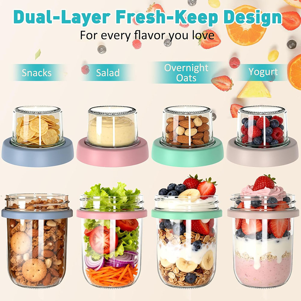 뚜껑과 스푼이 포함된 오버나이트 오트밀 용기, 건식과  - Meal Prep Oatmeal Jars 리뷰 및 가격