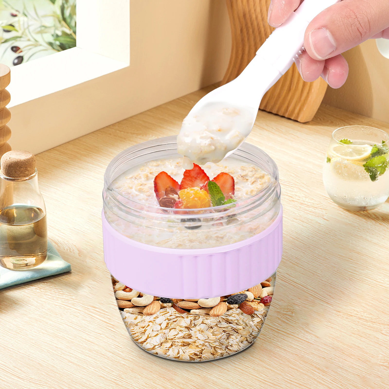 이중 레이어 오버나이트 오트 컨테이너(뚜껑 및 스푼 포 - Meal Prep Oatmeal Jars 리뷰 및 가격