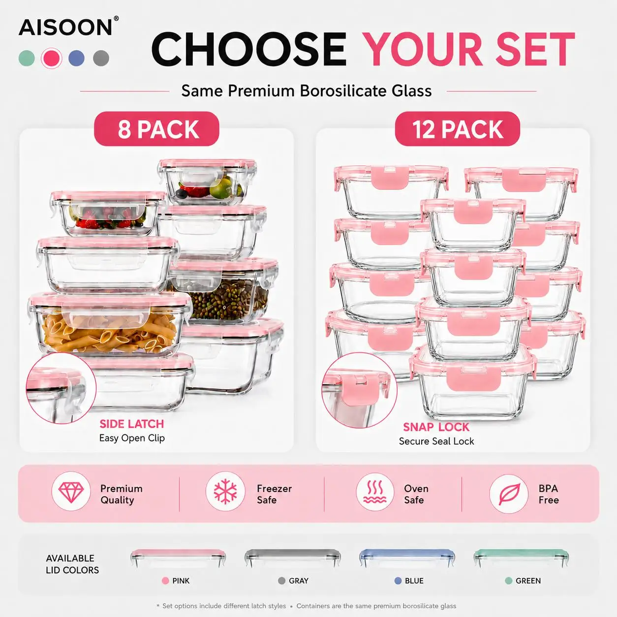 8/12개 세트의 적층 가능한 보로실리케이트 유리 식품 - Meal Prep Kit 리뷰 및 가격